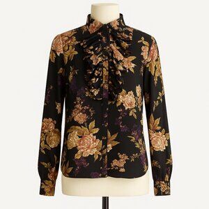 NEW Lauren Ralph Lauren Womens Sz 6 Floral Ruffle-Trim Georgette Shirt Black